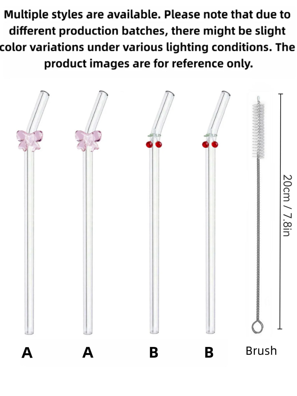 Glass straws cherry and bow