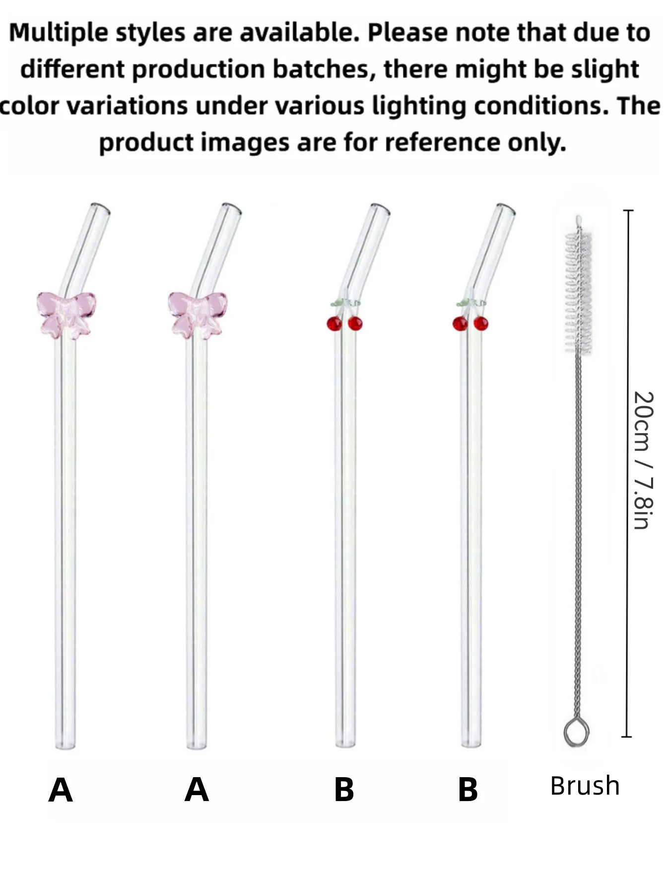 Glass straws cherry and bow