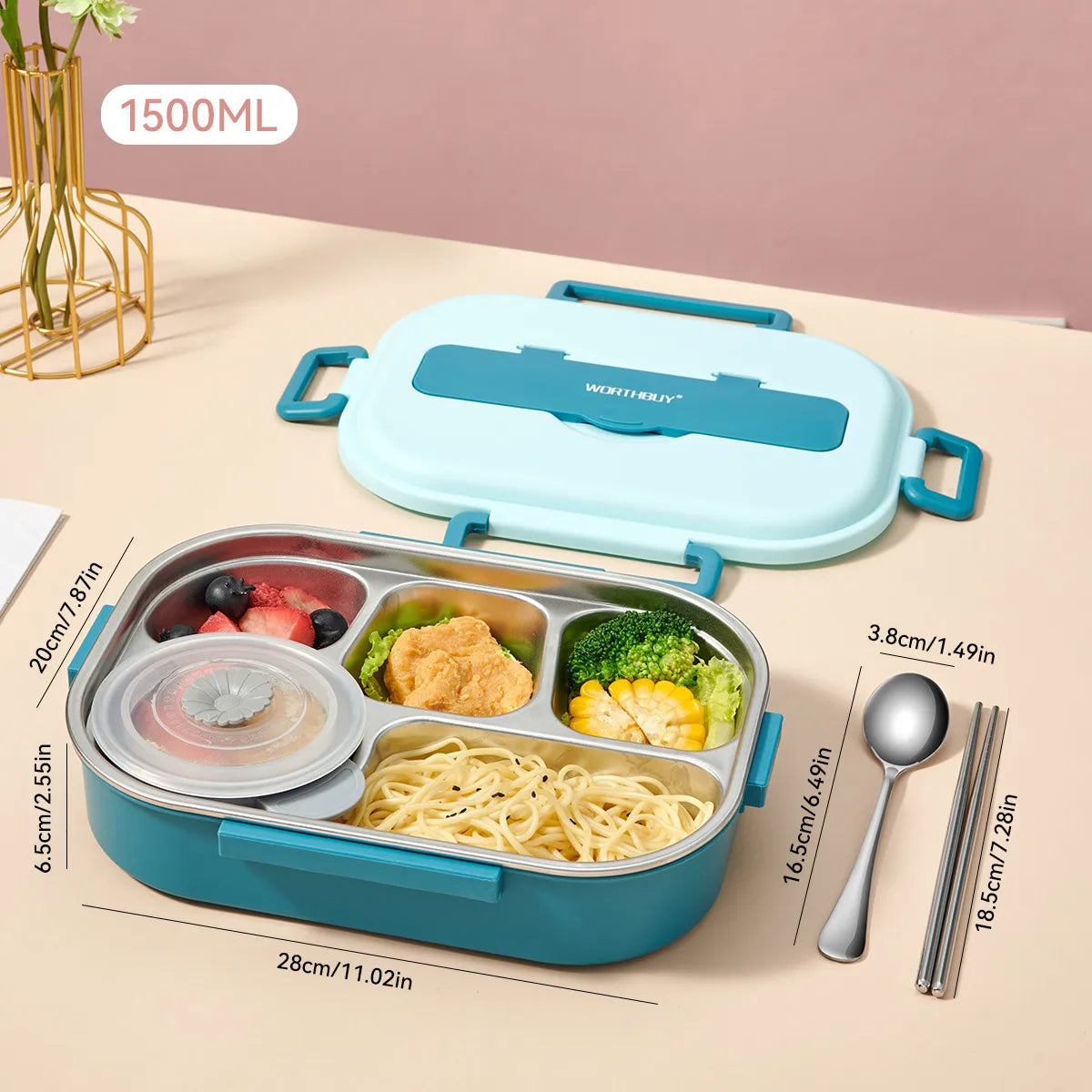 Stainless steel lunch box with phone support
