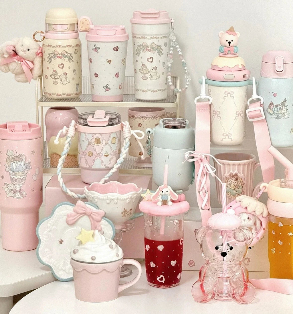 Coquette pink stainless steel cups and ceramic mugs
