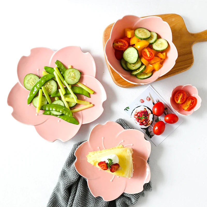 Sakura shaped ceramic bowls and plates