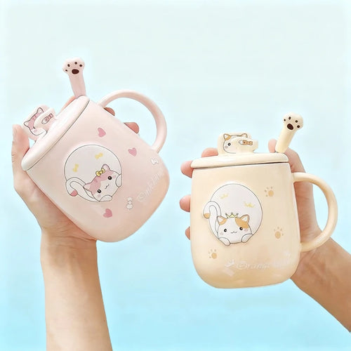 16.2 fl oz Cat ceramic cup with lid