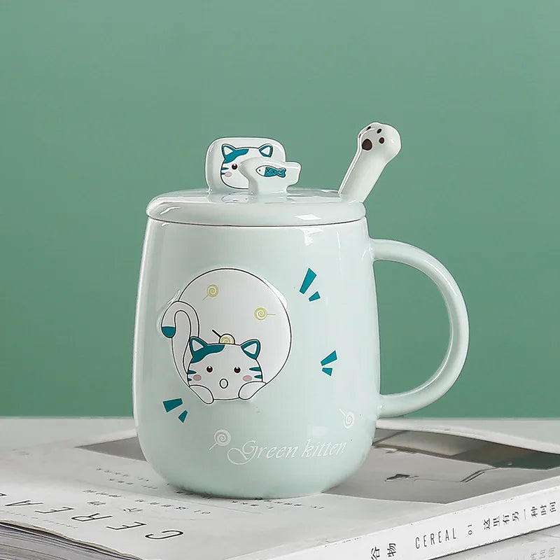 16.2 fl oz Cat ceramic cup with lid