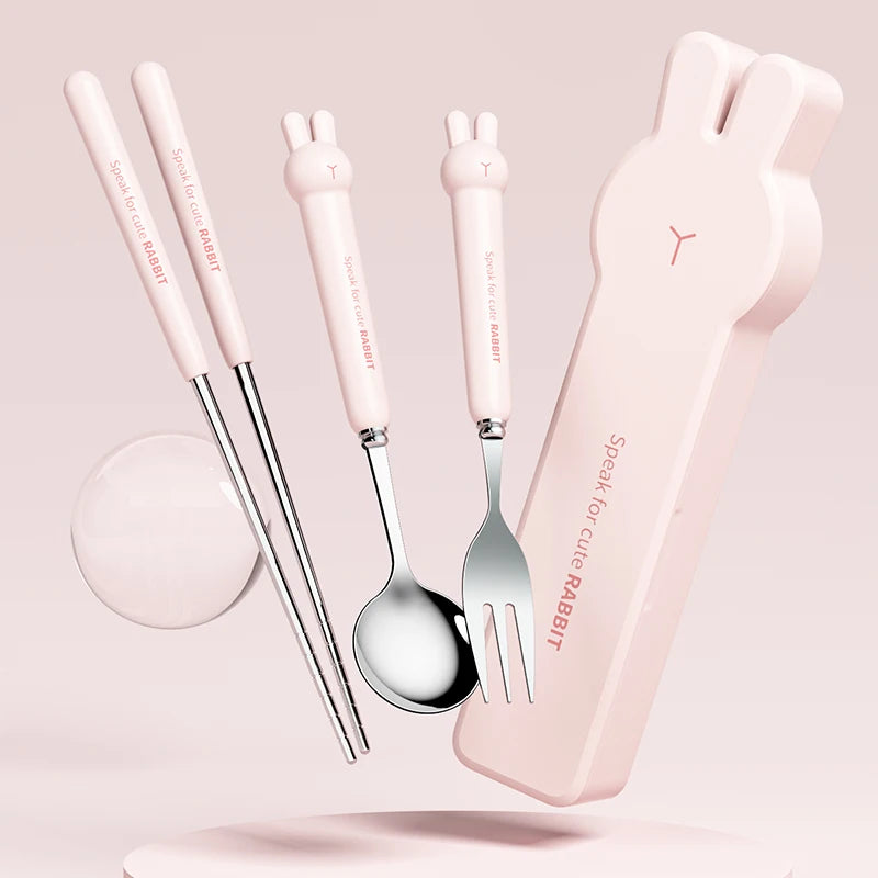 Pink bunny cutlery set