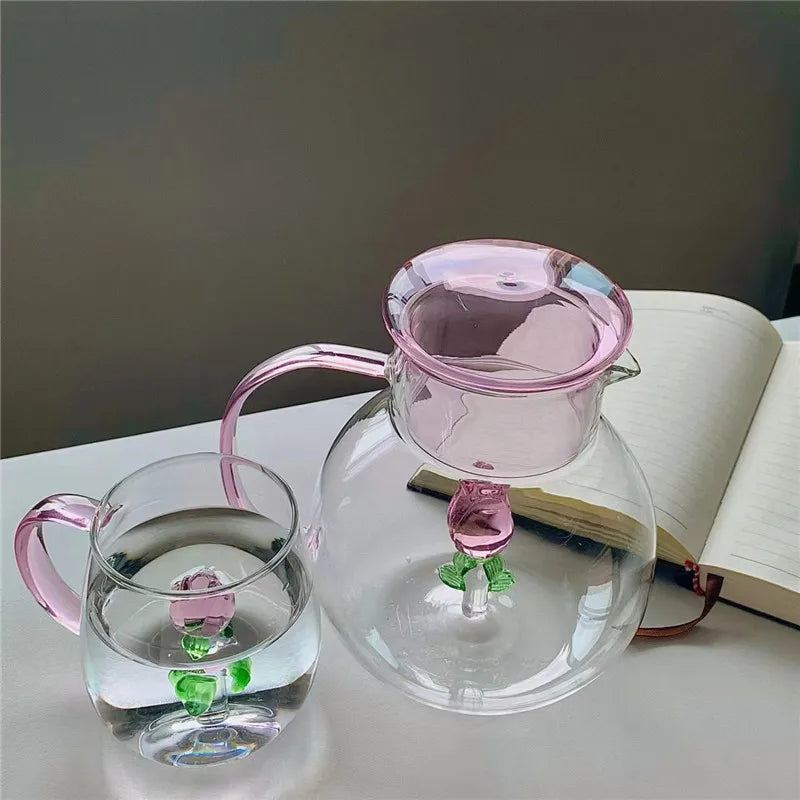 Rose glass cup and kettle