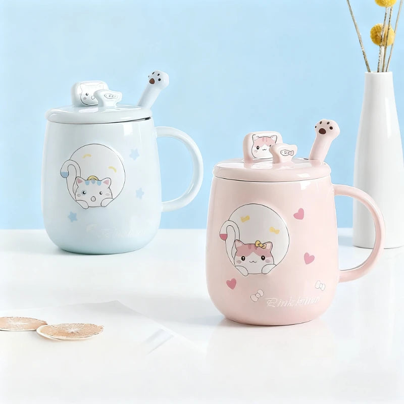 16.2 fl oz Cat ceramic cup with lid