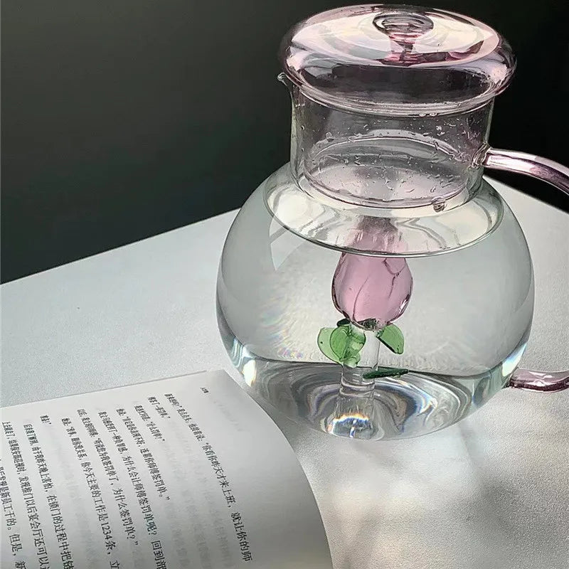 Rose glass cup and kettle
