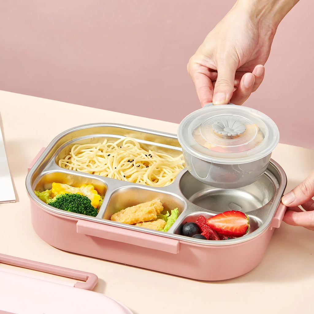 Stainless steel lunch box with phone support