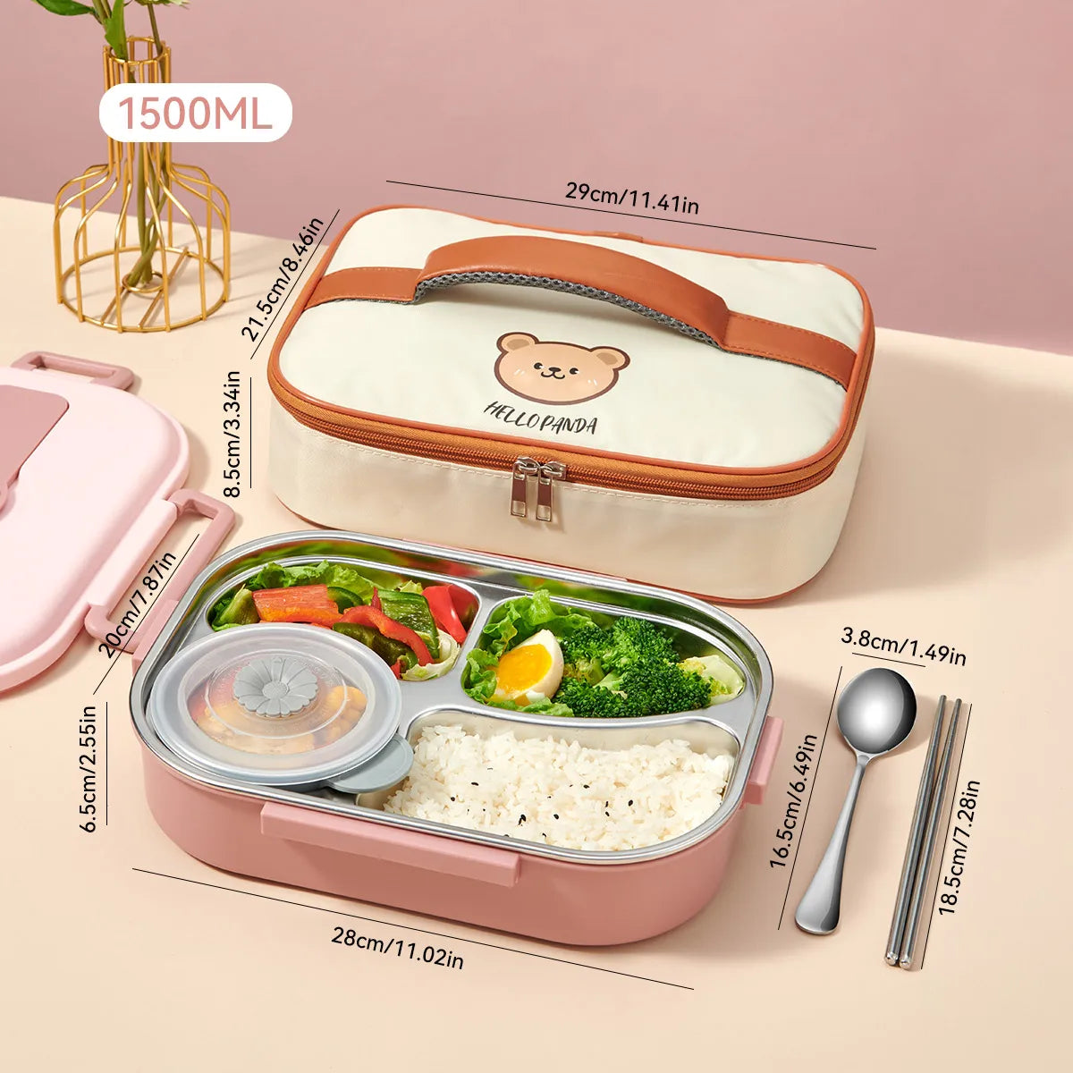 Stainless steel lunch box with phone support