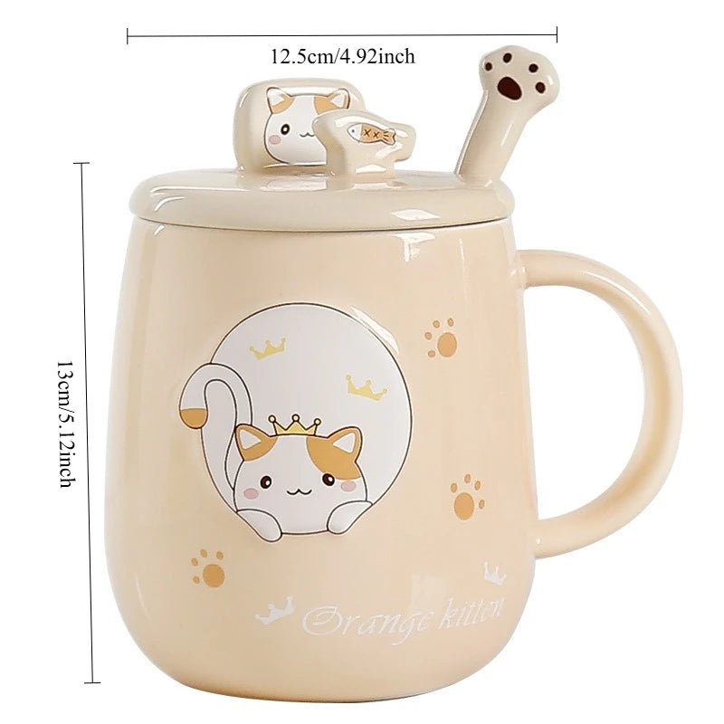 16.2 fl oz Cat ceramic cup with lid