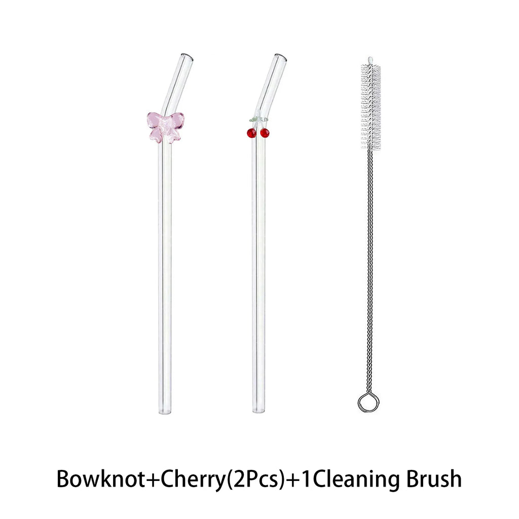 Glass straws cherry and bow