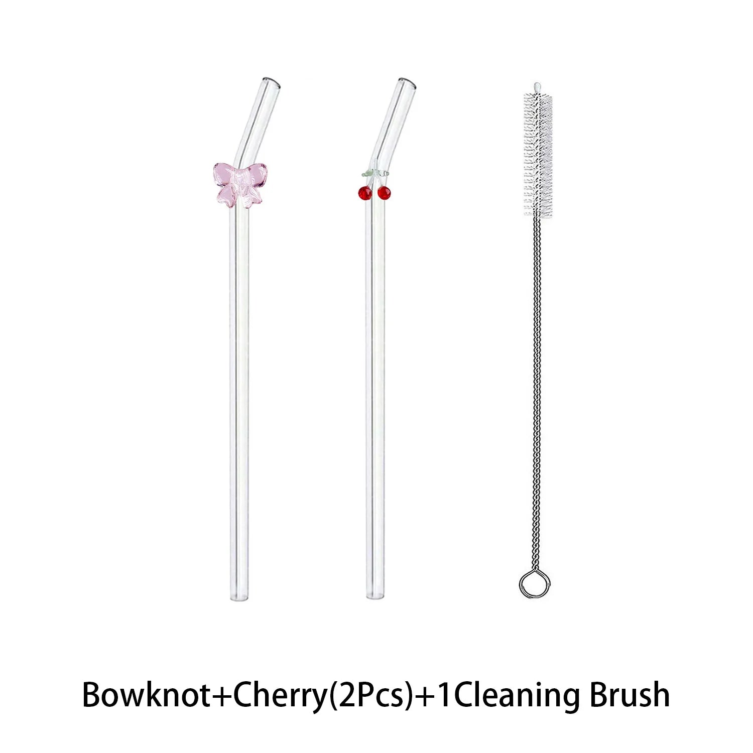 Glass straws cherry and bow