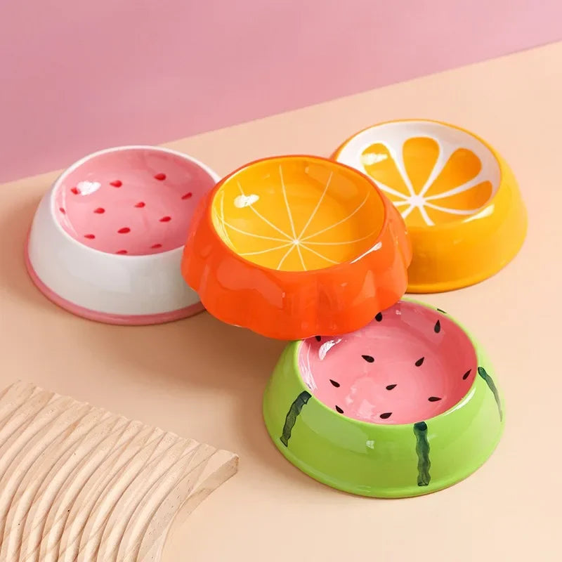 Fruit themed ceramic pet bowls