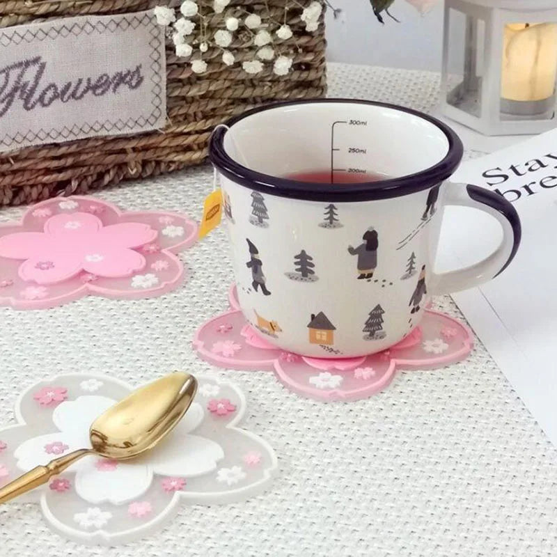 Sakura shaped silicone coasters