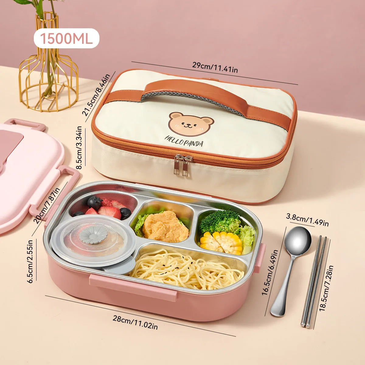 Stainless steel lunch box with phone support