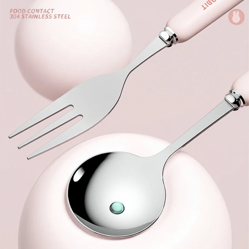 Pink bunny cutlery set
