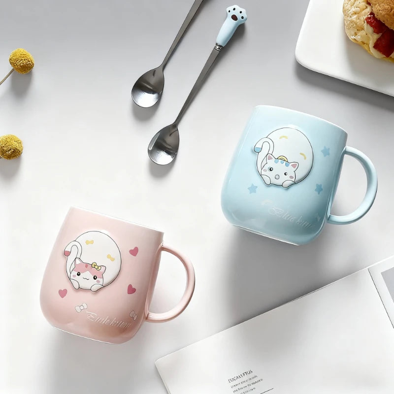 16.2 fl oz Cat ceramic cup with lid