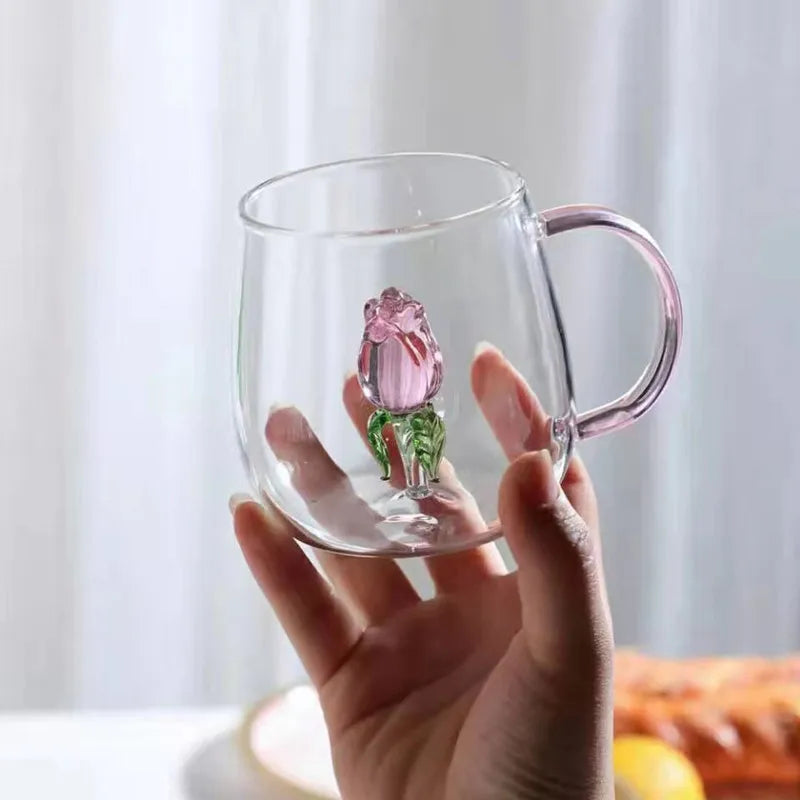 Rose glass cup and kettle
