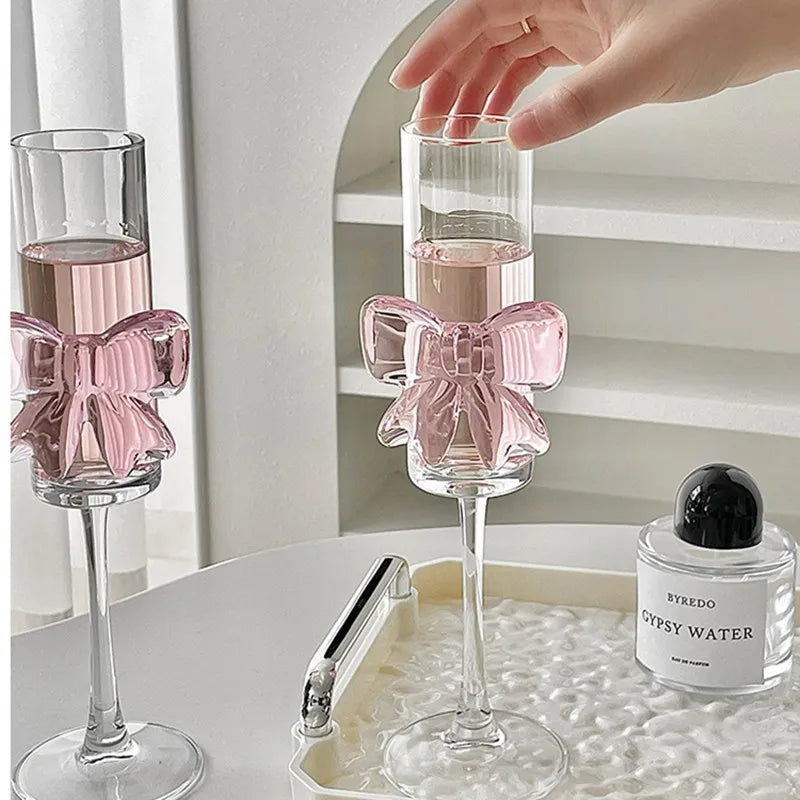 Pink bow glasses and cup