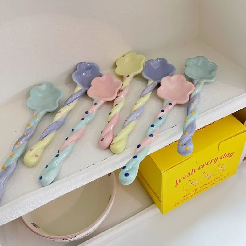 Ceramic spoons flower shaped