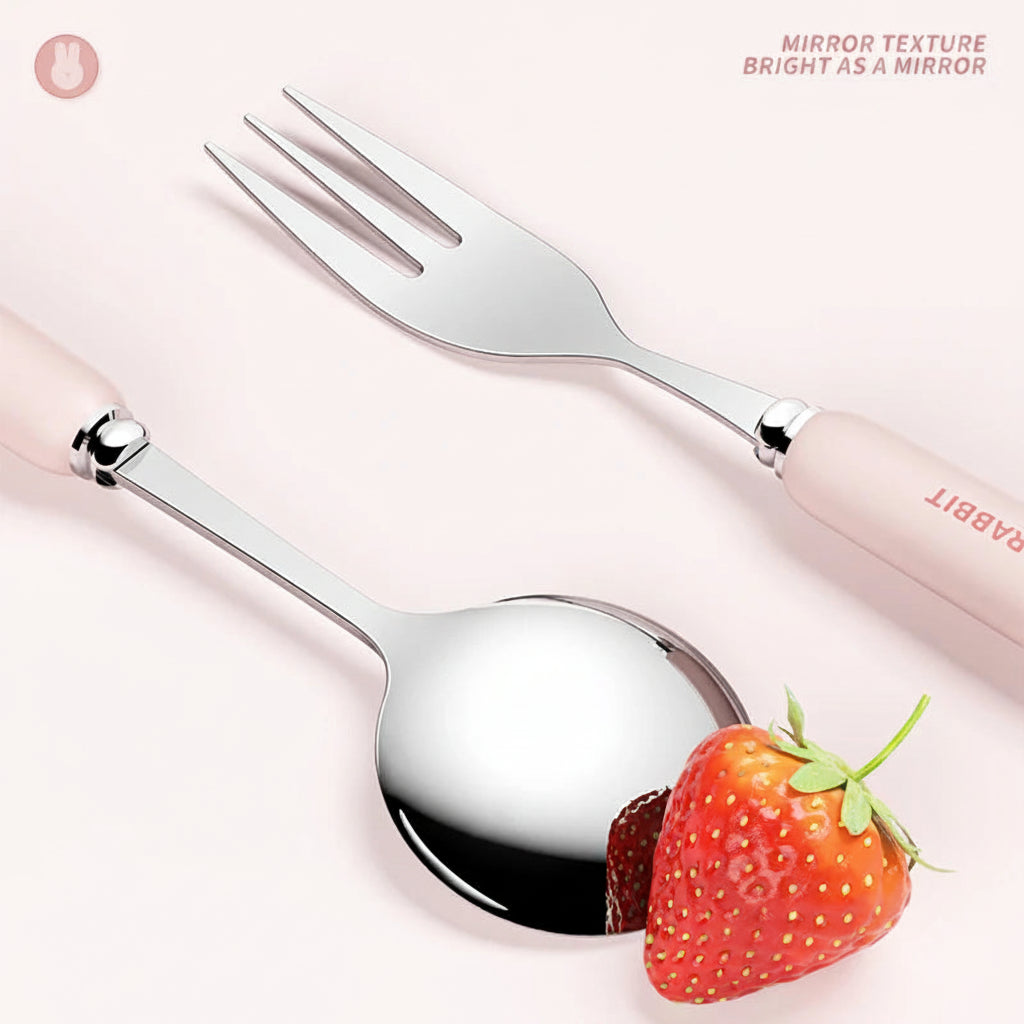 Pink bunny cutlery set