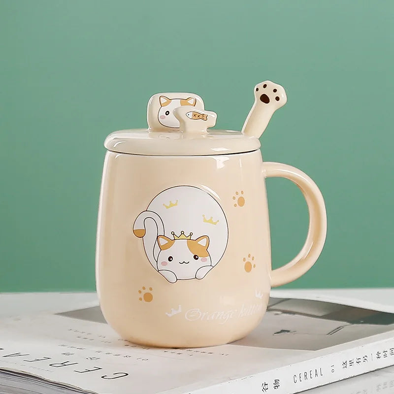 16.2 fl oz Cat ceramic cup with lid