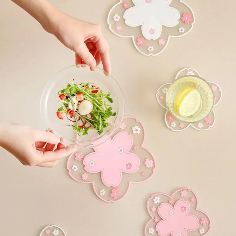 Sakura shaped silicone coasters