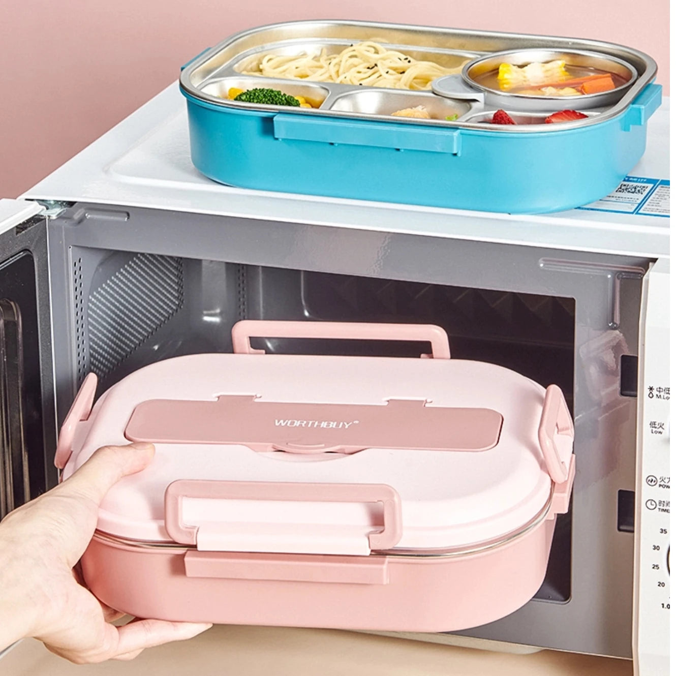 Stainless steel lunch box with phone support