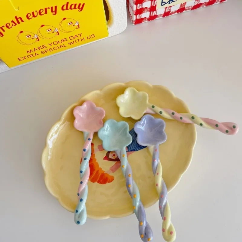 Ceramic spoons flower shaped