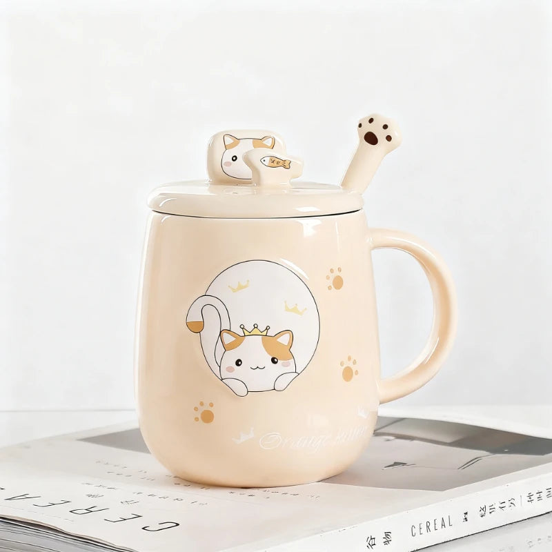 16.2 fl oz Cat ceramic cup with lid