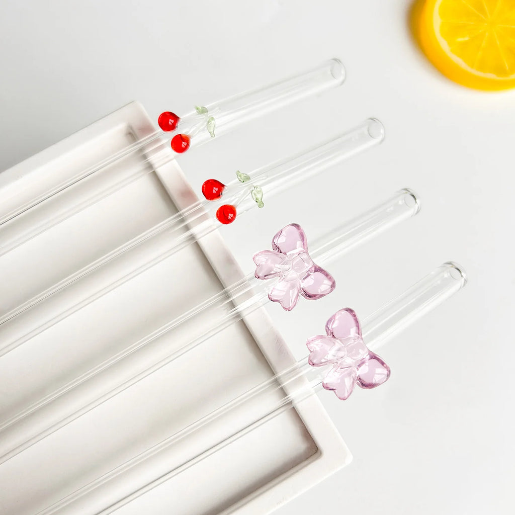 Glass straws cherry and bow