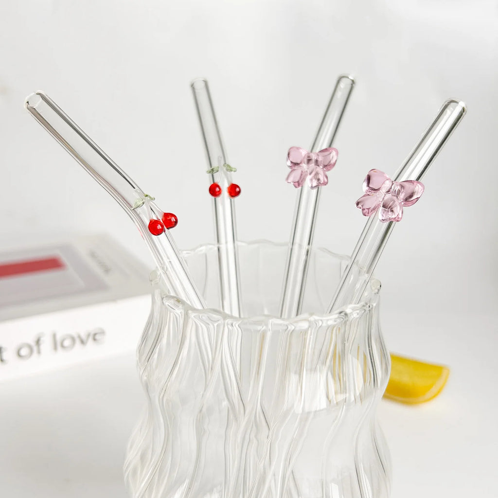 Glass straws cherry and bow