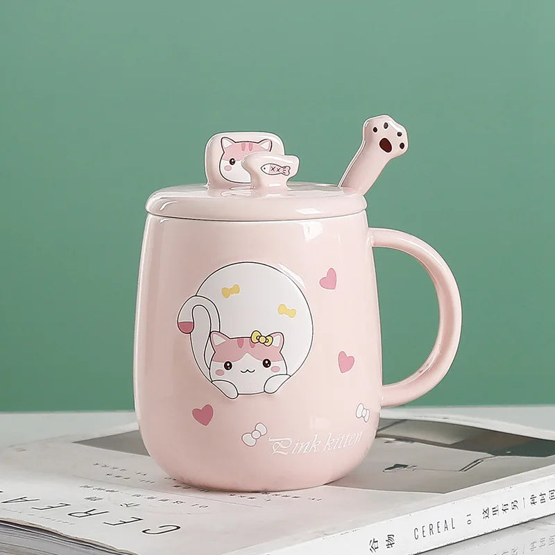 16.2 fl oz Cat ceramic cup with lid