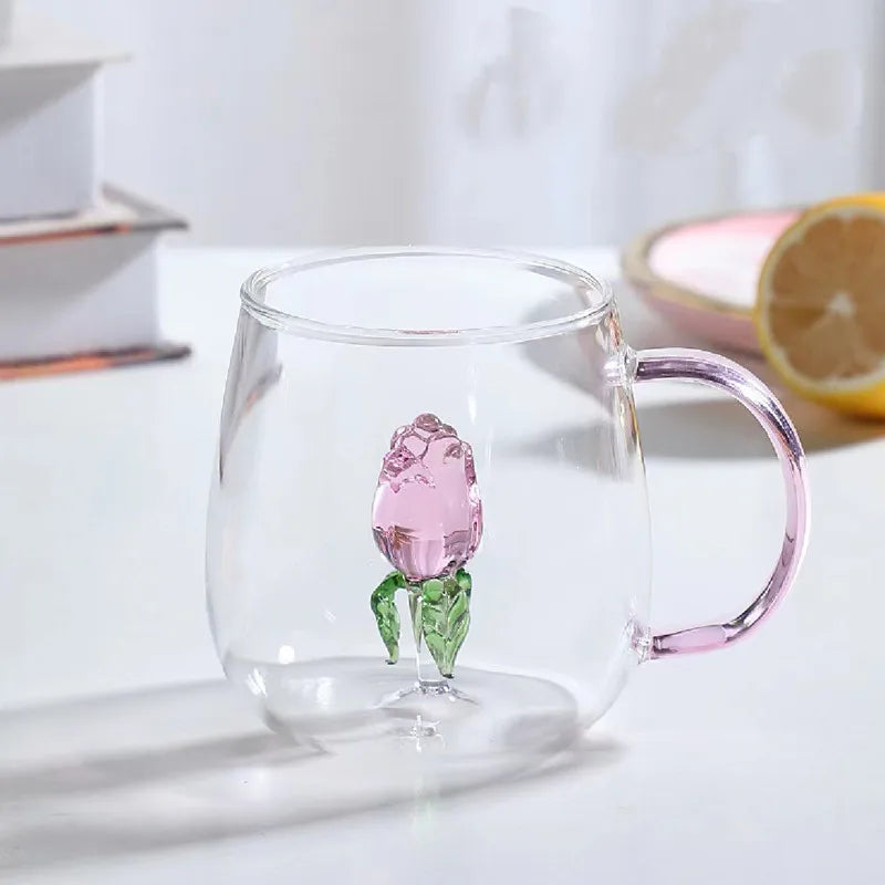 Rose glass cup and kettle