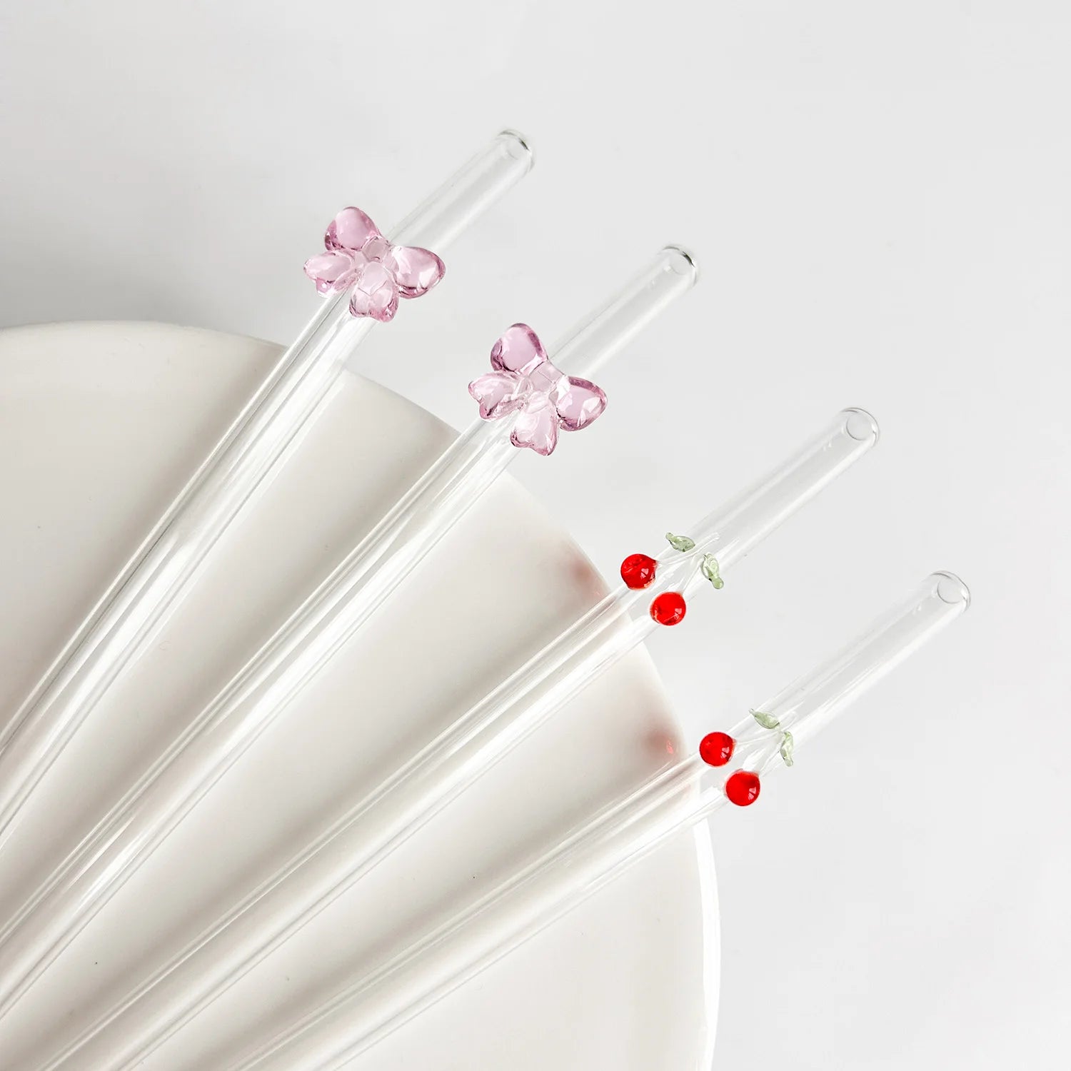 Glass straws cherry and bow