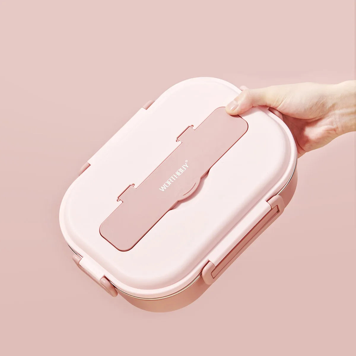 Stainless steel lunch box with phone support