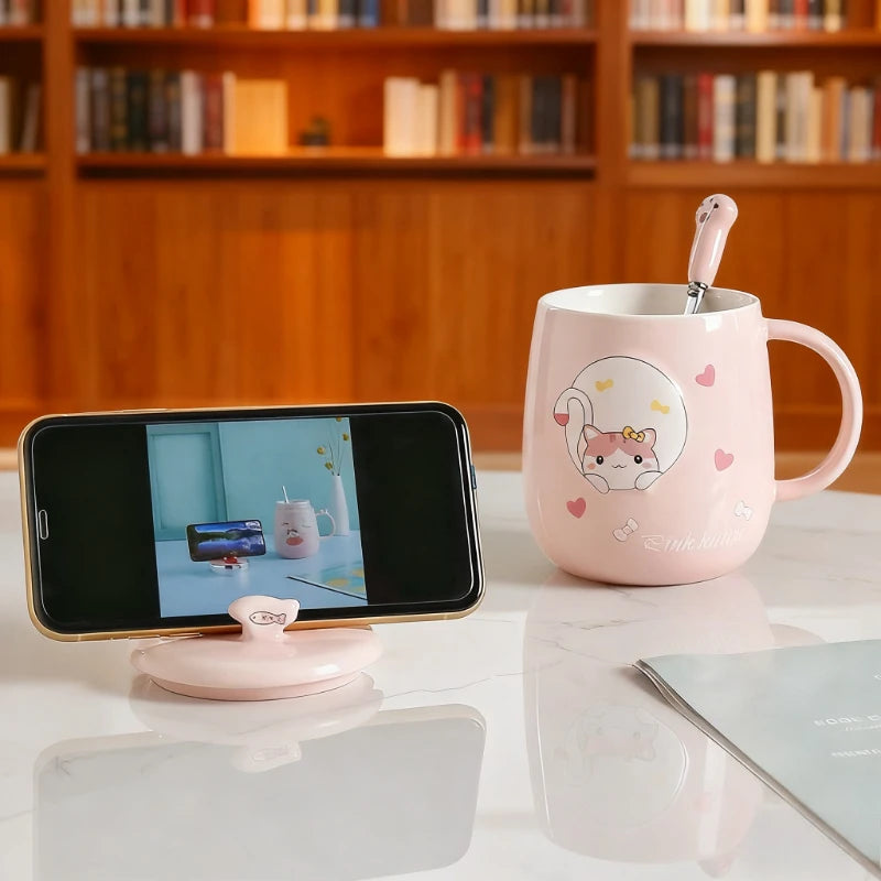 16.2 fl oz Cat ceramic cup with lid