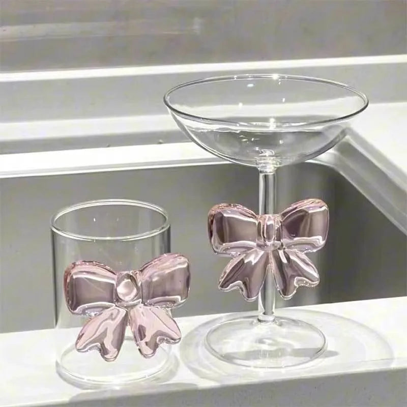 Pink bow glasses and cup