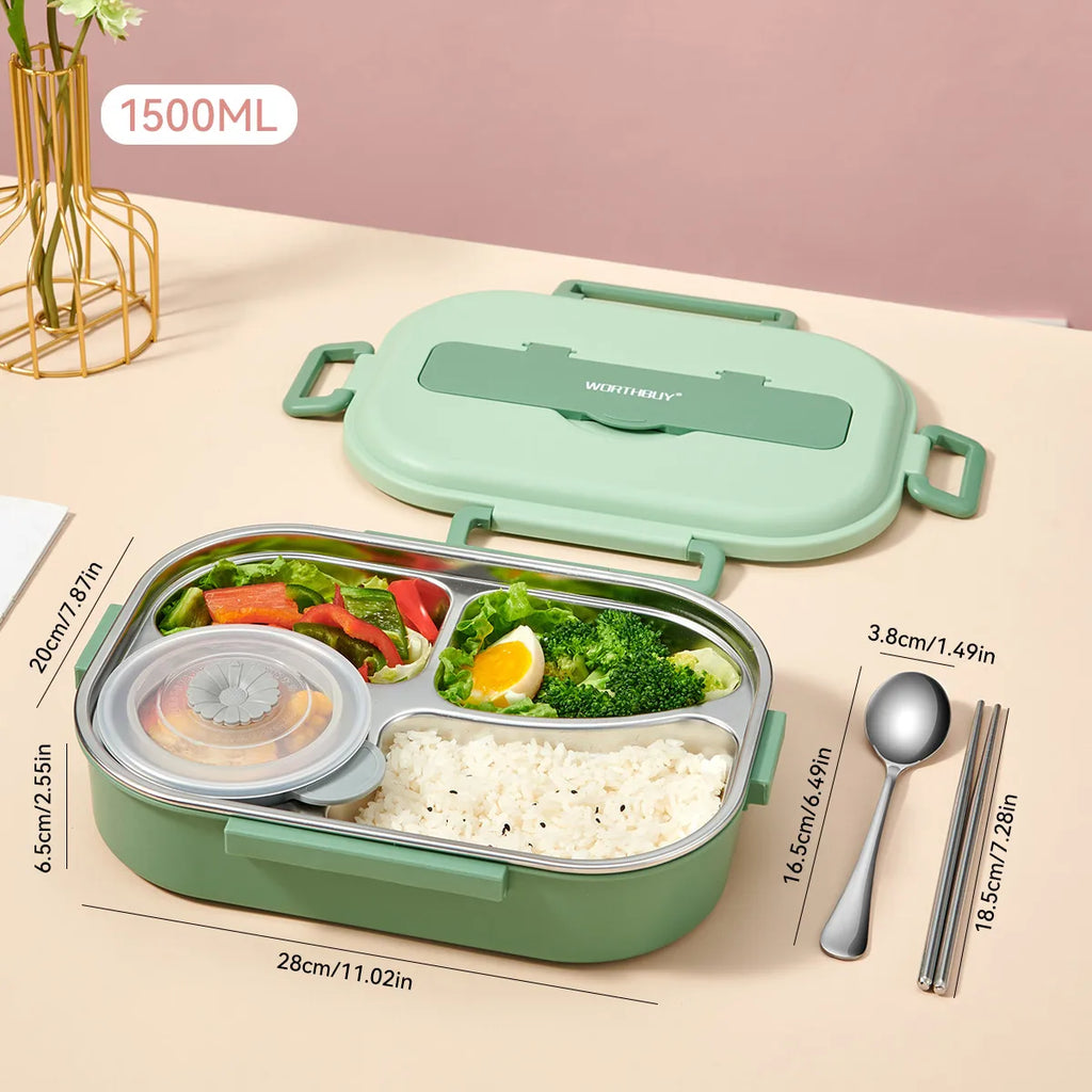 Stainless steel lunch box with phone support
