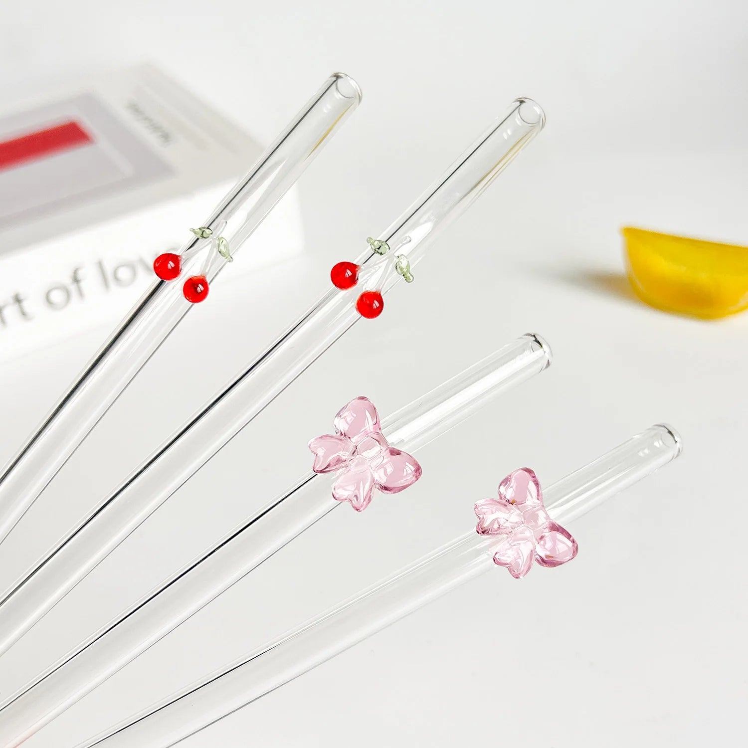 Glass straws cherry and bow