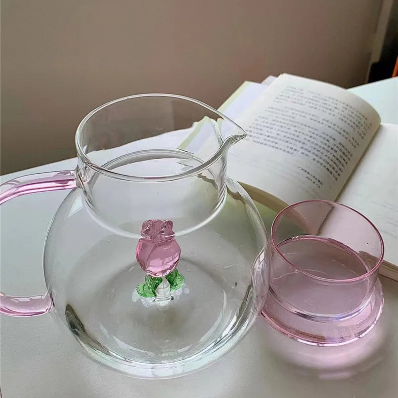 Rose glass cup and kettle