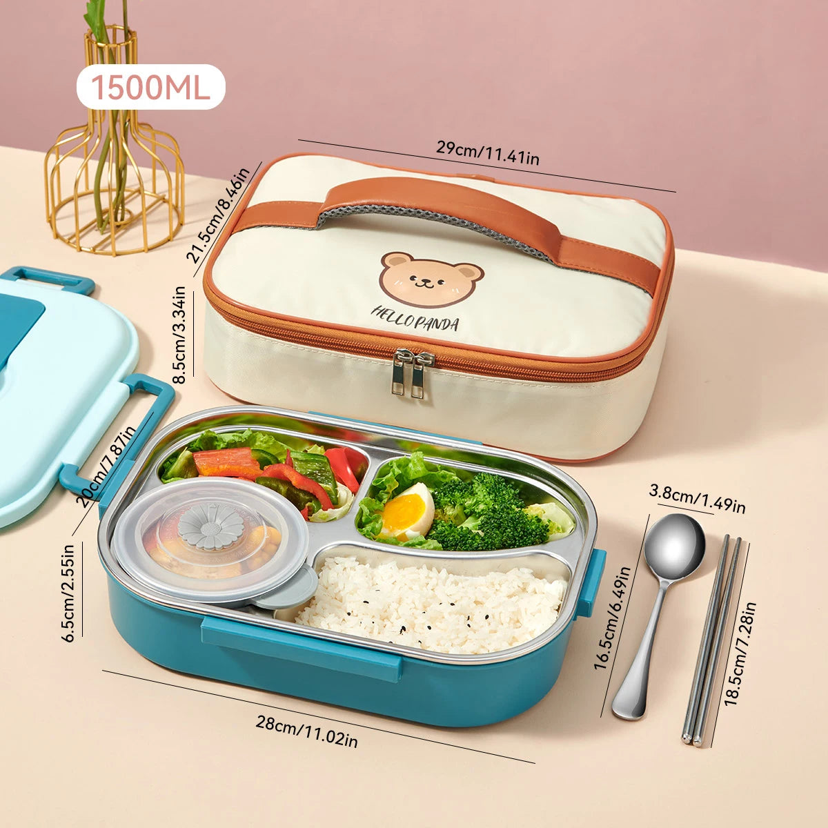 Stainless steel lunch box with phone support