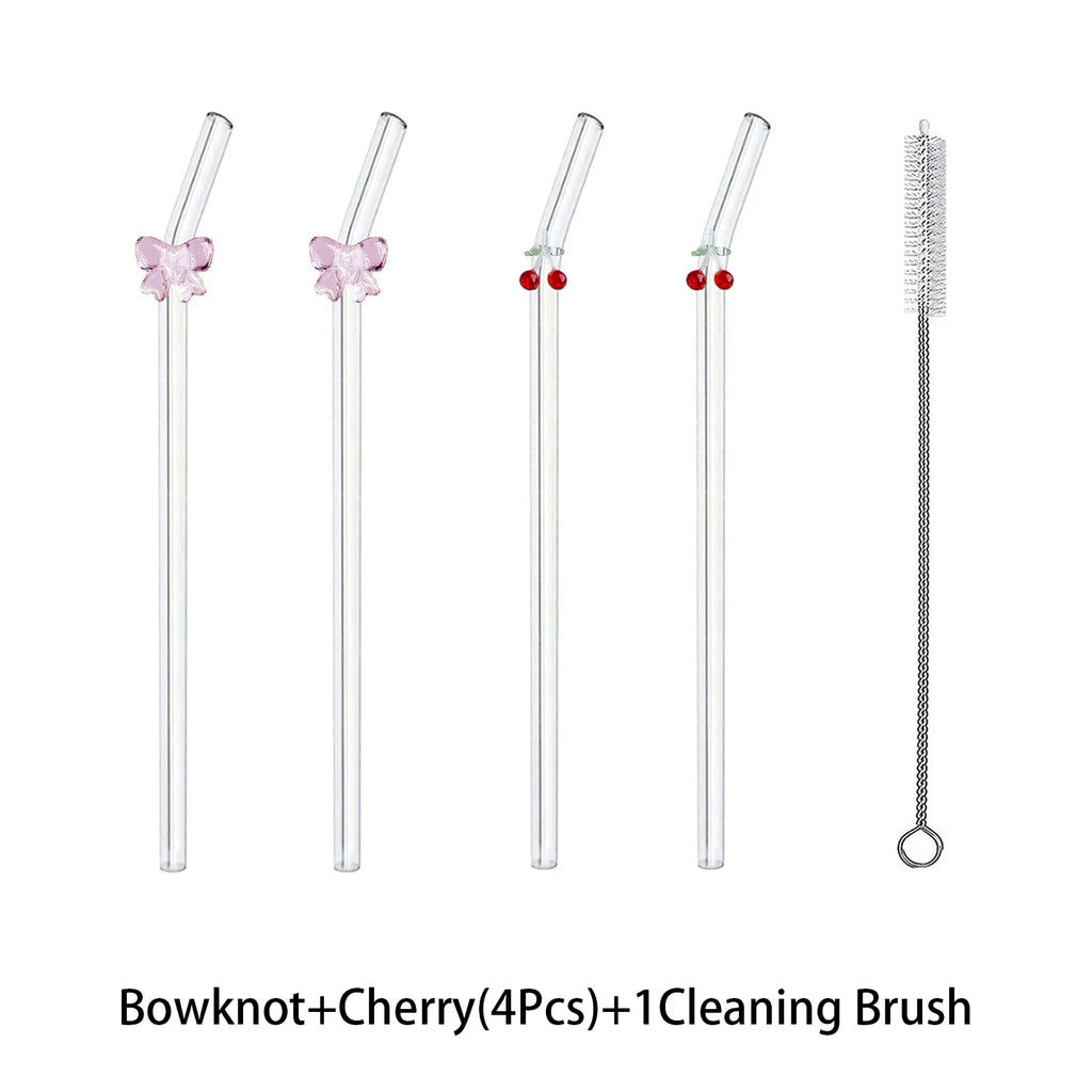 Glass straws cherry and bow
