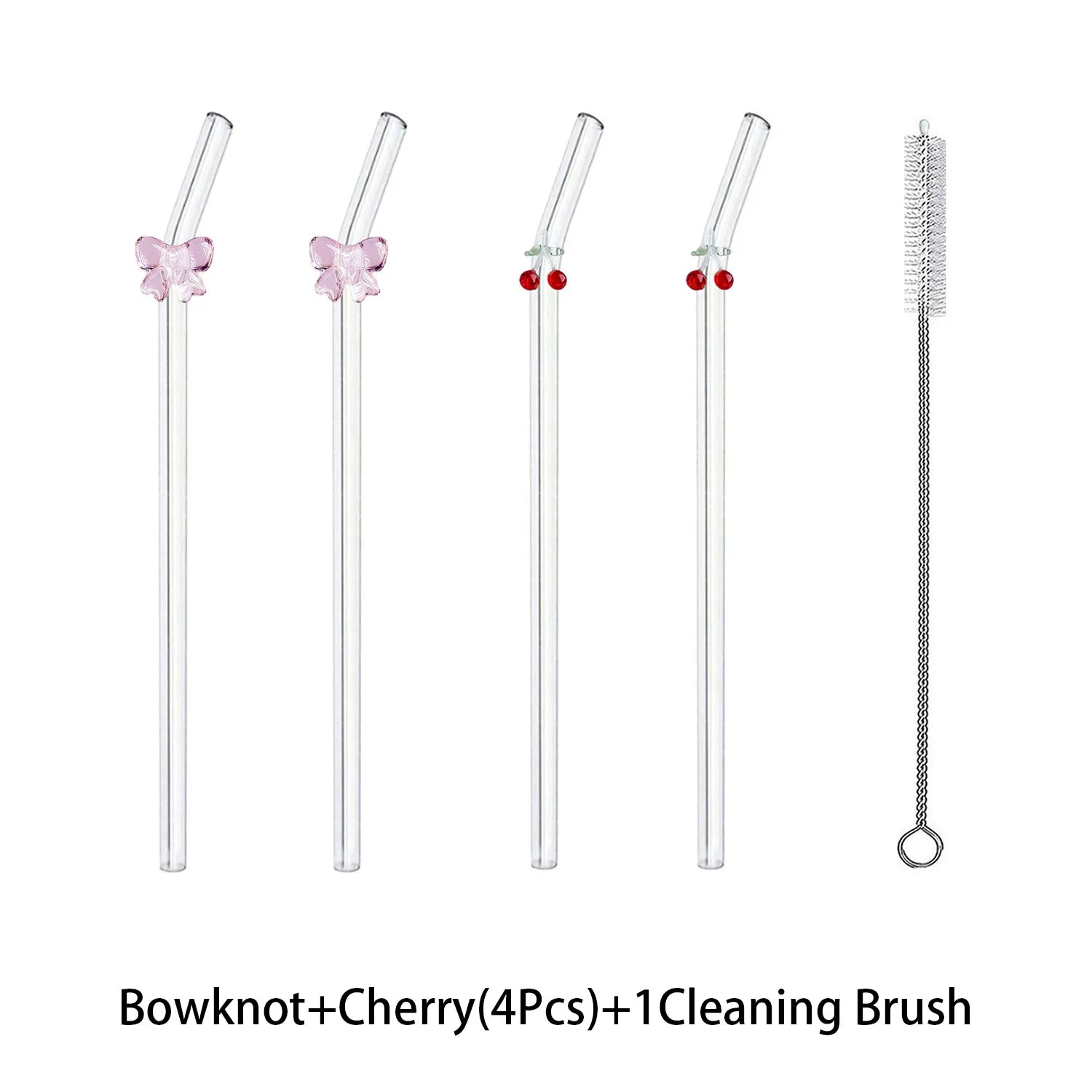 Glass straws cherry and bow