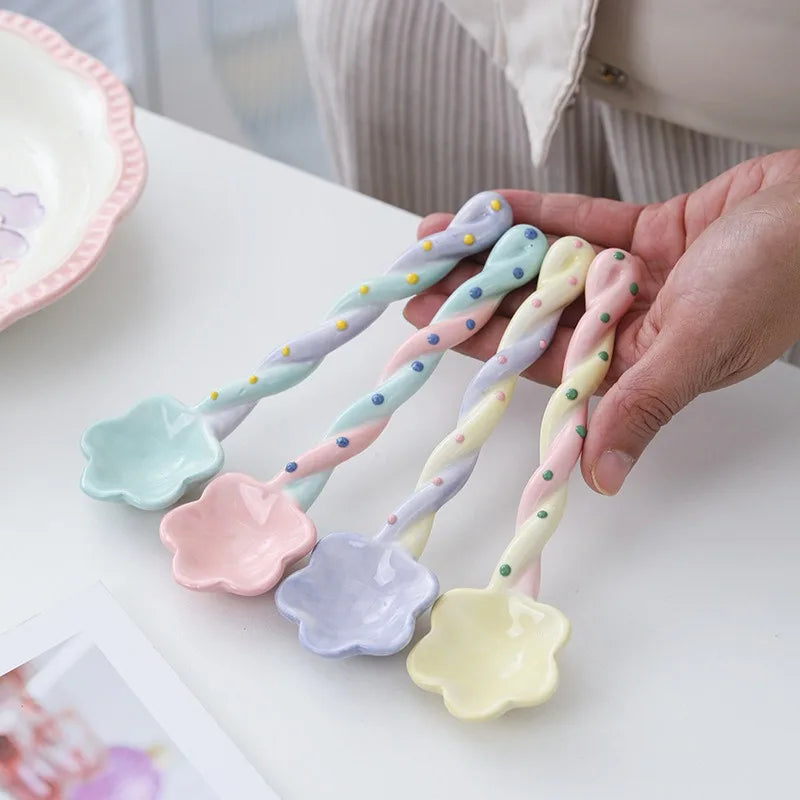 Ceramic spoons flower shaped